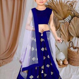 F Plus Fashion Girls Blue Silk Blend Semi-Stitched Lehenga Choli-image-62