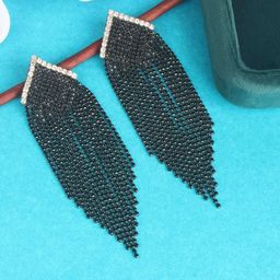 StyleCast Brass-Plated Rhinestone Studded Tasselled Contemporary Drop Earrings-image-91