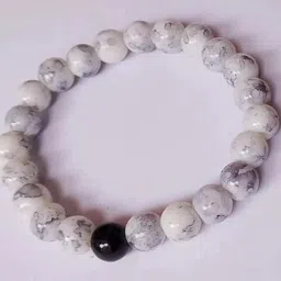 Rodya Unisex White With Black Color Ceramic Artificial Beads Elasticated Bracelet-46