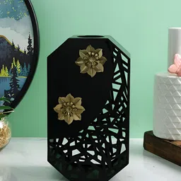 Myntra Elegant Homes Black And Gold-Toned Floral Geometric Flower Vase-image-15