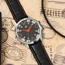 BIG SHOT Men Brass Textured Dial & Leather Bracelet Style Straps Analogue Watch BSM073C-20