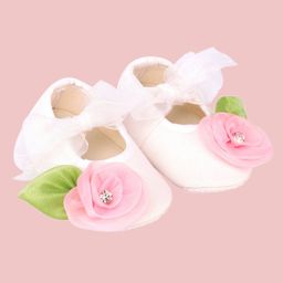 Daizy Flower With Leaf Applique Booties - Off White-image-5