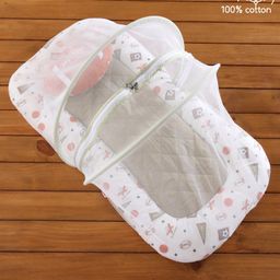 Babyhug Premium Cotton Gadda Set with Mosquito Net Sports Theme - Multicolor-14