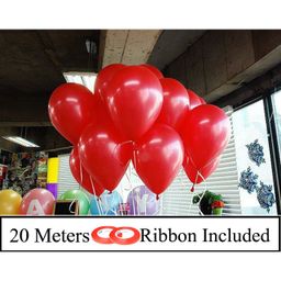 Amfin Metallic Latex Balloons With Ribbons Pack of 52 - Red-11
