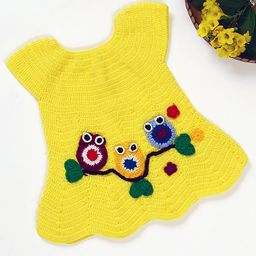 USHA ENTERPRISES Short Sleeves Owl Patch Scallop Trimmed Dress - Yellow-image-62