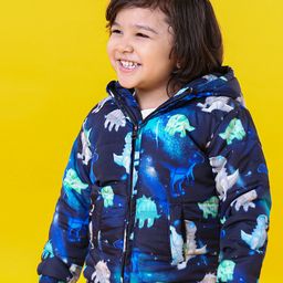 Babyhug Full Sleeves Hooded Padded Winter Jacket Dino Print - Navy-picture-10