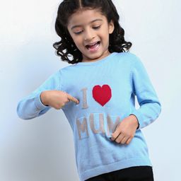 Babyhug Full Sleeves Sweater Text Applique - Blue-image-72