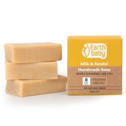 earthBaby Natural Handmade Milk & Sandal Bath Soap Pack of 3 -100 gm Each-image-97
