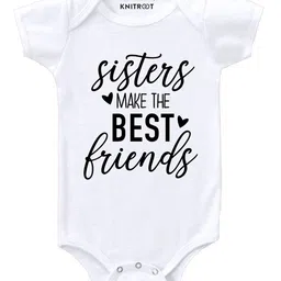 KNITROOT Half Sleeves Sisters Best Friends Print Onesie - White-picture-28