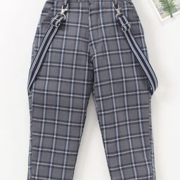 Rikidoos Full Length Checked Pants With Suspenders - Grey-image-53