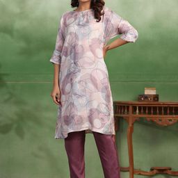 Sangria Floral Printed A-Line Kurta & Trouser-image-7