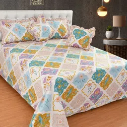 MORADO Beige & Purple Floral Polycotton 7 Piece Double Queen Superfine Bedding Set-14