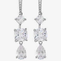 Kushal's Fashion Jewellery Rhodium-Plated Square Zircon Studded Drop Earrings-picture-2