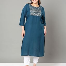 Sztori Plus Size Floral Yoke Design Thread Work Straight Kurta-picture-8