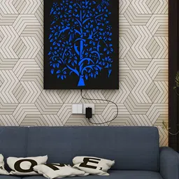 ANIKAA LushGlow Black & Blue Tree Of Life Wooden Panel Backlit Wall Art With Power Adapter-24