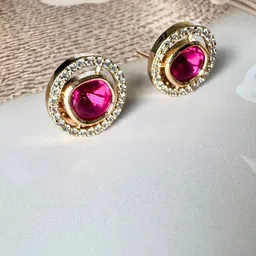 The Jewellery Tale Stainless Steel Rose Gold Plated Stones Studded Circular Studs-image-62