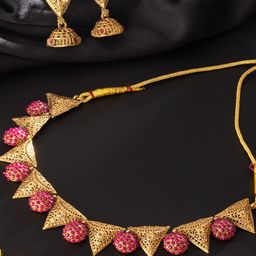 Niscka Gold Plated AD Studded Choker Necklace Set-image-37