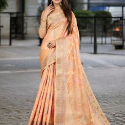 Blissta Floral Zari Organza Handloom Banarasi Saree-image-22