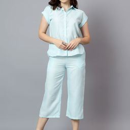 StyleCast Blue Shirt Collar Short Sleeves Shirt With Capris-29