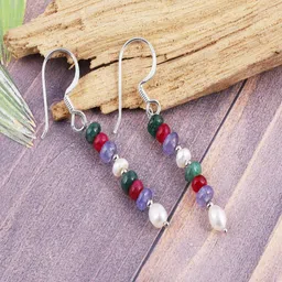 Nirvana 925 Sterling Silver Rhodium Plated Ruby Tanzanite and Pearls Beaded Drop Earrings-13