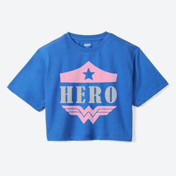 YK Justice League Girls Wonder Woman Printed Pure Cotton Applique Boxy T-shirt-image-78