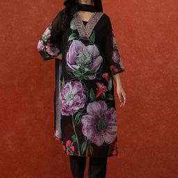 QSH Floral Printed V-Neck Straight Kurta With Trousers & Dupatta-33