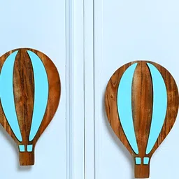 Pinch of Pretty 2Pcs Blue & Brown Printed Wooden Hotair Cupboard Door Handles-2