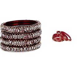 SOMIL Set Of 8 Maroon Alloy Artificial Stones and Beads Antique Bangles-image-86