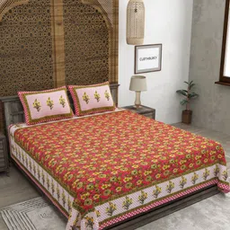 CLOTHOLOGY Red & Green Printed Pure Cotton 180 TC King Bedsheet Set 2.75 m x 2.25 m-4