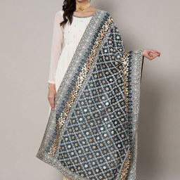 MUFFLY Floral Embroidered Gotta Patti Work Georgette Dupatta-picture-28