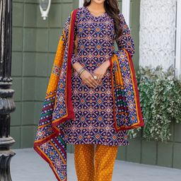 HERE&NOW Women Ethnic Motifs Printed V-Neck Kurta with Trousers & Dupatta-image-21