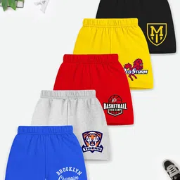 YK X Trampoline Kids Pack of 5 Typography Printed Shorts-51