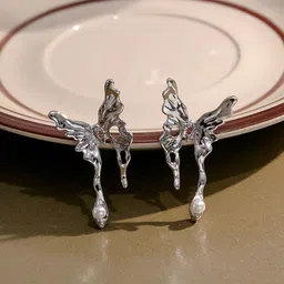 FIMBUL Silver-Plated Pearls Beaded Animal Shaped Drop Earrings-image-91