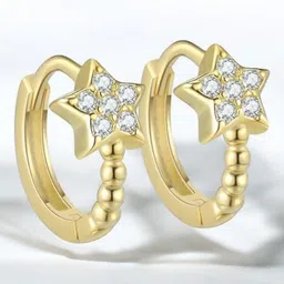 MYKI Gold-Plated Stainless Steel Cubic Zirconia Studded Star Shaped Hoop Earrings-image-37