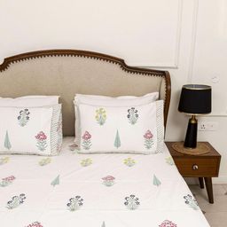 MUDDNME Mughal Garden Cotton Bedsheet with two Reversible Pillow Covers-image-57