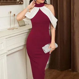 ZEUGEN Off-Shoulder Cold-Shoulder Sleeve Bodycon Midi Dress-picture-40