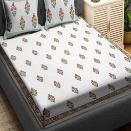 Myntra Elegant Homes RR Creations White Floral 400 TC King Bedsheet Set 2.28 m x 2.74 m-image-11