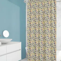 ArtzFolio Cream & Blue Printed Waterproof Shower Curtains-10