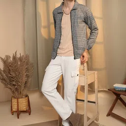 Campus Sutra Men Checked Windcheater Outdoor Bomber with Embroidered Jacket-picture-52