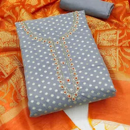HERE&NOW Polka Dots Woven Design Beads And Stones Unstitched Dress Material-image-80