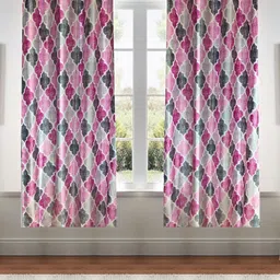Kanodia Poly Fab Pink & White Set of 2 Geometric Room Darkening Window-15