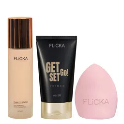 FLiCKA 3Pcs Makeup Combo - Flawless Femme Foundation + Get Set Go Primer & Beauty Blender-47