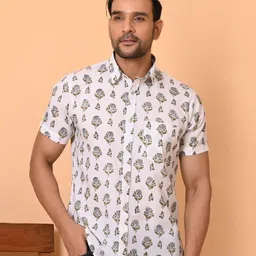 GOODHAND Men Smart Fit Floral Printed Spread Collar Cotton Formal Shirt-picture-4
