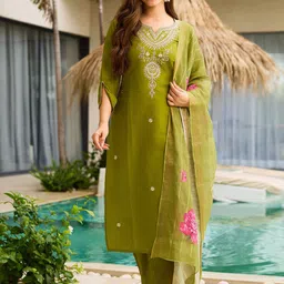 SHREE KHODAL FASHION Women Embroidered Regular Kurta with Trousers & Dupatta-picture-43