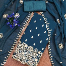 Rangtulika Ethnics Floral Embroidered Sequinned Georgette Unstitched Dress Material-picture-23