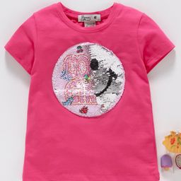 Memory Life Half Sleeves Tee 2 in 1 Design Changing Sequin Patch - Fuchsia image 3