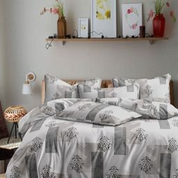 Eleganta Blossom Grey & Black Printed 350 TC Fitted King Bedsheet Set 1.98 m x 1.82 m-image-1
