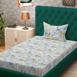 Myntra Elegant Homes Grey & Yellow Floral Printed 300 TC Single Bedsheet & 1 Pillow Cover-18