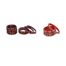 SOMIL Set Of 12 Maroon and red glass Bangles-picture-34