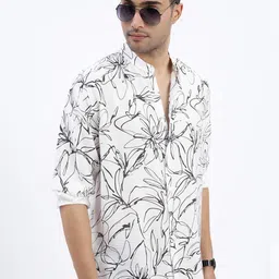 SHOWOFF Men Premium Mandarin Collar Floral Printed Cotton Slim Fit Casual Shirt-image-75